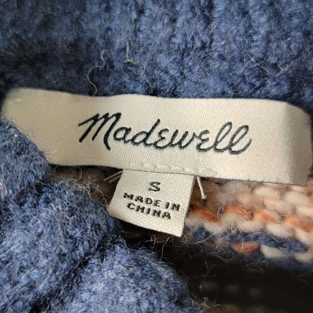Madewell Sweater Women's S Blue Striped Long Sleeve Crewneck Cropped Wool Blend - Picture 5 of 7